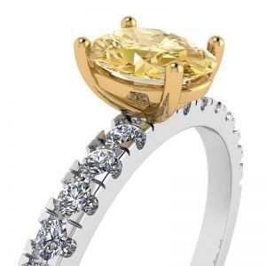 Oval Yellow Diamond with Side Pave Ring - Photo 1