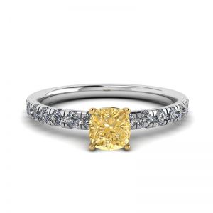 Cushion Yellow Diamond 0.5 ct with Side Pave Ring