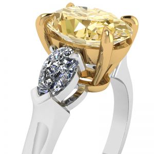 Oval Yellow Diamond with Side Pear White Diamonds Ring - Photo 1