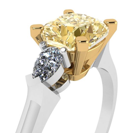 Cushion Yellow Diamond with Side White Pears Ring, More Image 0
