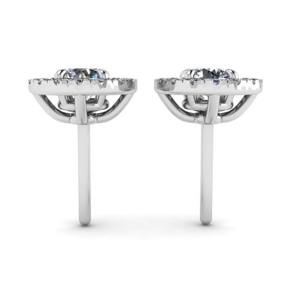 Round Diamond Halo Stud Earrings in 18K White Gold, More Image 0