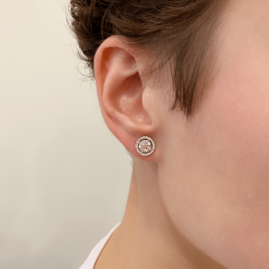 Round Diamond Halo Stud Earrings in 18K Rose Gold - Photo 3