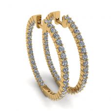 Thin Hoop Earrings with Diamonds Yellow Gold