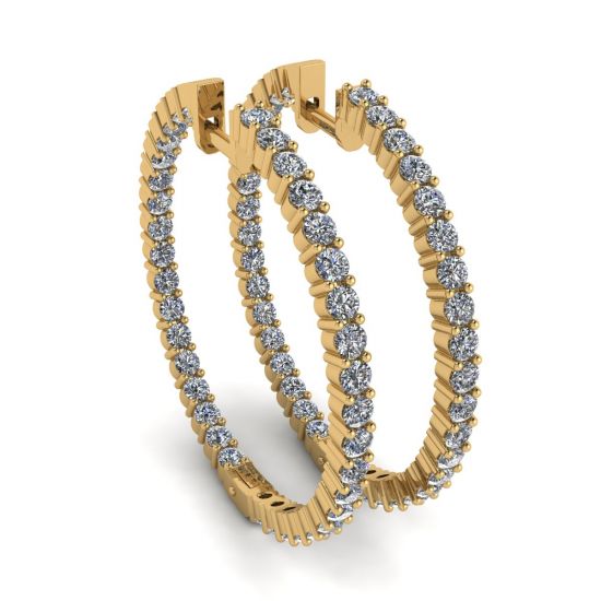 Thin Hoop Earrings with Diamonds Yellow Gold, Image 1