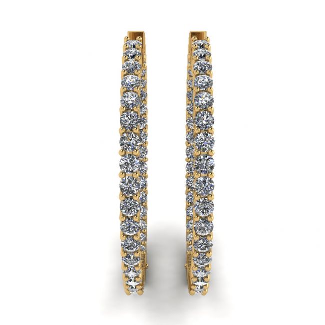 Thin Hoop Earrings with Diamonds Yellow Gold - Photo 2