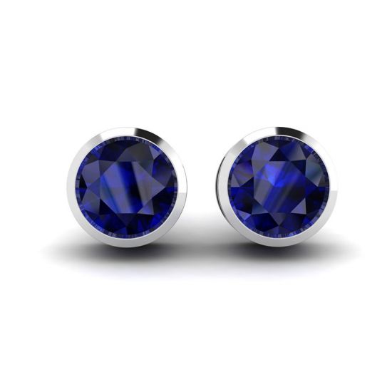 Classic Blue Sapphire Stud Earrings White Gold, Image 1