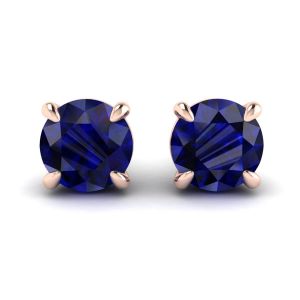 Classic Blue Sapphire Stud Earrings Rose Gold