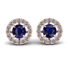 Sapphire Stud Earrings with Detachable Diamond Halo Rose Gold