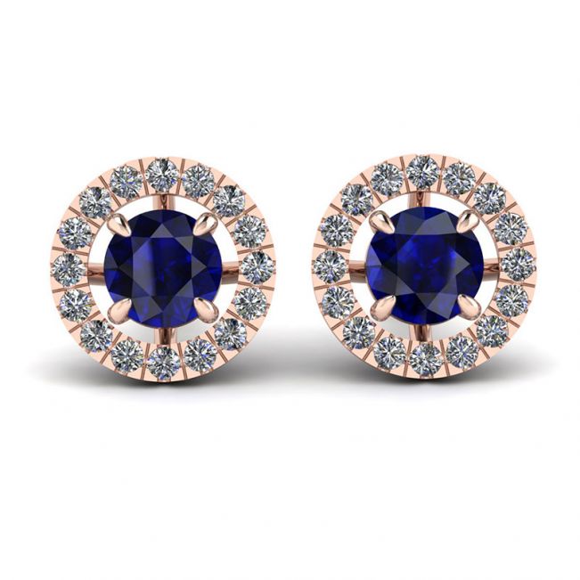 Sapphire Stud Earrings with Detachable Diamond Halo Rose Gold