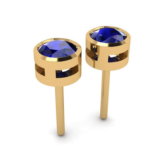 Sapphire Stud Earrings in Yellow Gold,  Enlarge image 3