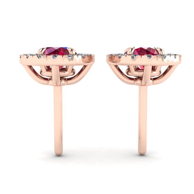 Ruby Stud Earrings with Detachable Diamond Halo Jacket Rose Gold - Photo 1