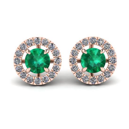 Emerald Stud Earrings with Detachable Diamond Halo Jacket Rose Gold, Enlarge image 1