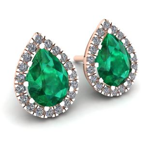 Pear-Shaped Emerald with Diamond Halo Earrings Rose Gold - Photo 1