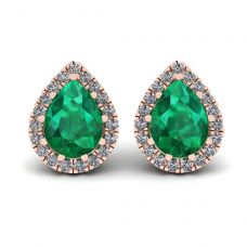Pear-Shaped Emerald with Diamond Halo Earrings Rose Gold
