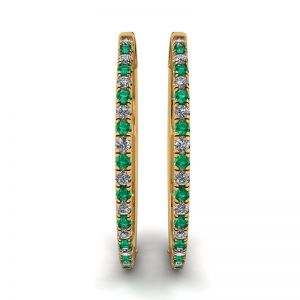 Diamond and Emerald Hoop Earrings Yellow Gold - Photo 2