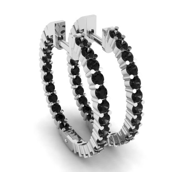 Black Diamond Hoop Earrings , Enlarge image 1