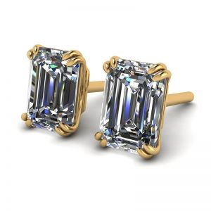 Emerald Cut Diamond Stud Earrings Yellow Gold - Photo 1