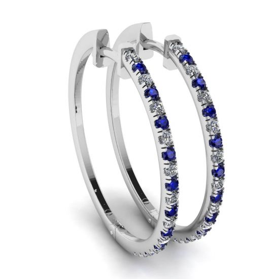 Hoop Sapphire and Diamond Earrings White Gold, Image 1