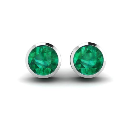 Emerald Stud Earrings in White Gold, Enlarge image 1