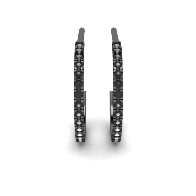 Black Diamond Hoop Earrings in White Gold - Photo 1