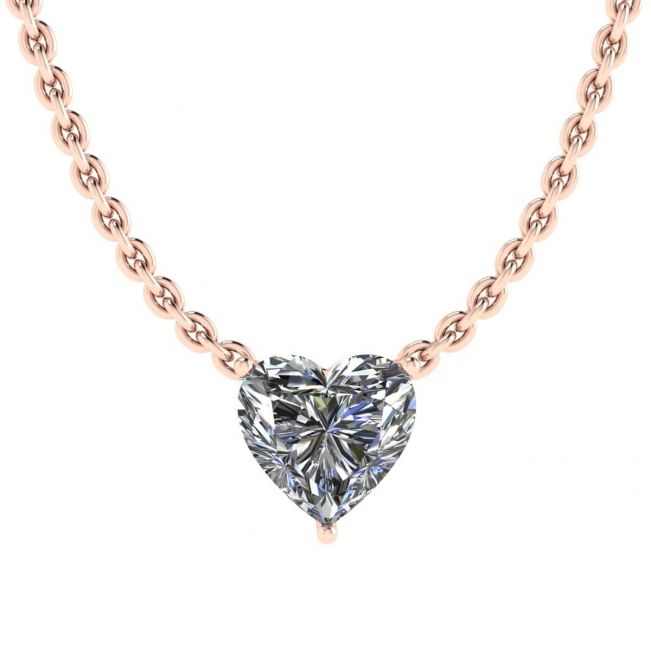 Heart Diamond Solitaire Necklace on Thin Chain Rose Gold