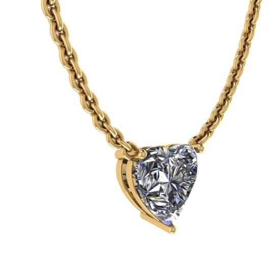 Heart Diamond Solitaire Necklace on Thin Chain Yellow Gold, More Image 0