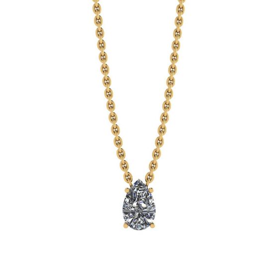 Pear Diamond Solitaire Necklace on Thin Yellow Chain, Enlarge image 1