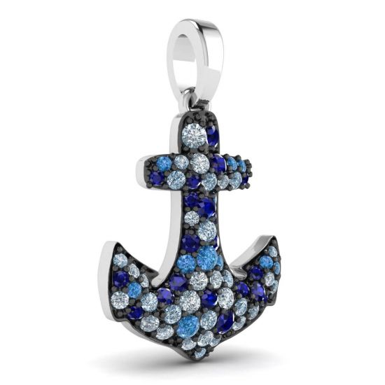 Anchor Sapphire Pendant in 18K White Gold, More Image 0