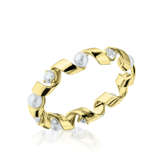 Ring with diamonds and Sea Pearls Yellow Gold - Ruban Collection, Enlarge image 1