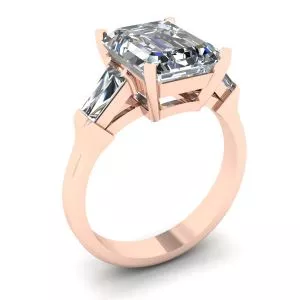 Three-Stone Emerald and Baguette Diamond Engagement Ring Rose Gold - Photo 3