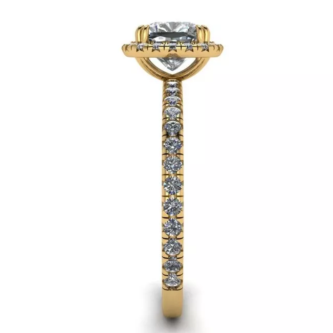 Cushion Diamond Halo Engagement Ring Yellow Gold - Photo 2