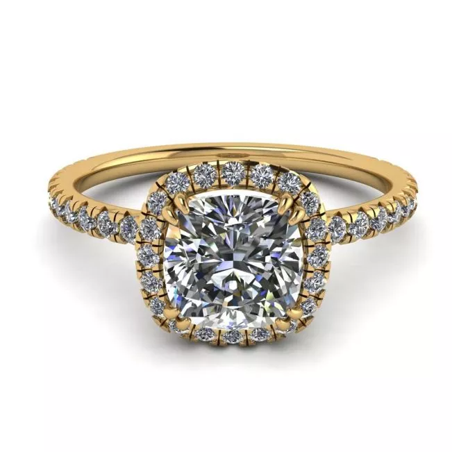 Cushion Diamond Halo Engagement Ring Yellow Gold