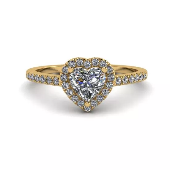 Heart Diamond Halo Engagement Ring Yellow Gold, Enlarge image 1