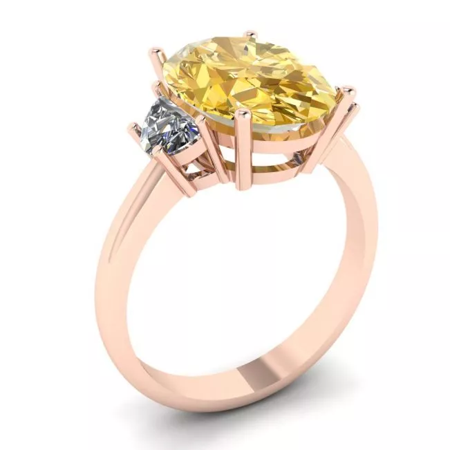 Oval Yellow Diamond with Side Half-Moon White Diamonds Rose Gold - Photo 3