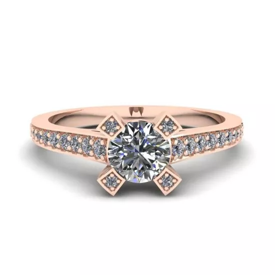 Designer Ring with Round Diamond and Pave Rose Gold, Enlarge image 1