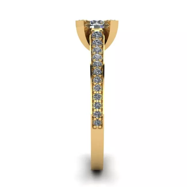 Designer Ring with Round Diamond and Pave in 18K Yellow gold - Photo 2