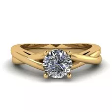 X Cross Ring with Round Diamond Yellow Gold
