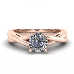 X Cross Ring with Round Diamond Rose Gold
