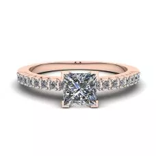 Princess Cut Diamond Ring in V with Side Pave Rose Gold