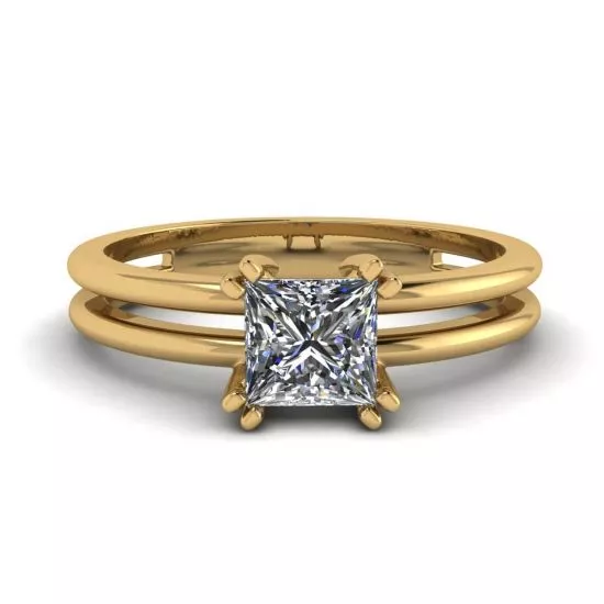 Contemporary Princess Cut Engagement Double Ring, Enlarge image 1