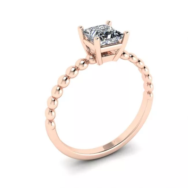 Bearded Ring with Princess Cut Diamond in 18K Rose Gold - Photo 3