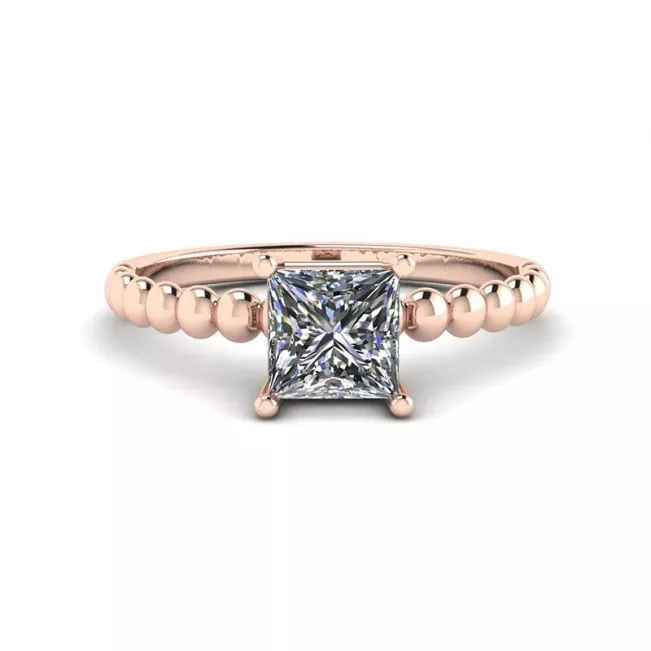 Bearded Ring with Princess Cut Diamond in 18K Rose Gold