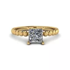 Bearded Ring with Princess Cut Diamond in 18K Yellow Gold