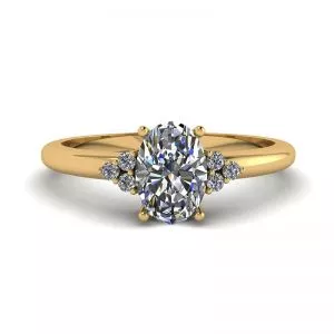 Oval Diamond with 3 Side Diamonds Ring Yellow Gold