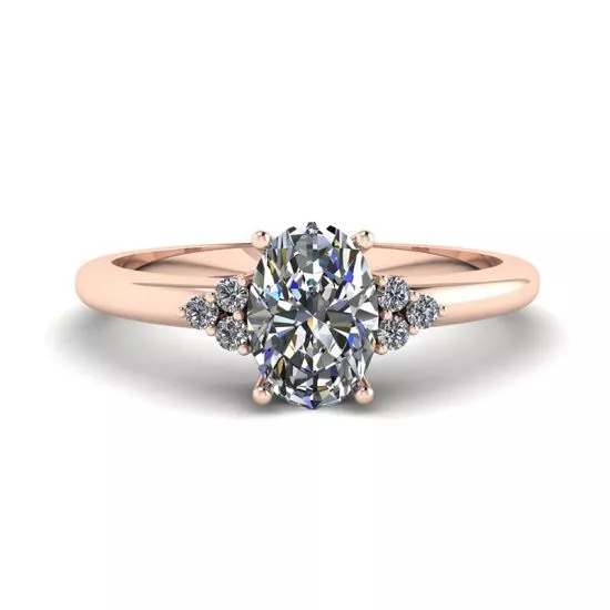 Oval Diamond with 3 Side Diamonds Ring Rose Gold, Enlarge image 1