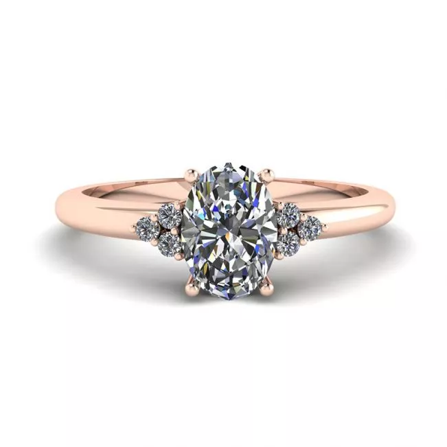 Oval Diamond with 3 Side Diamonds Ring Rose Gold