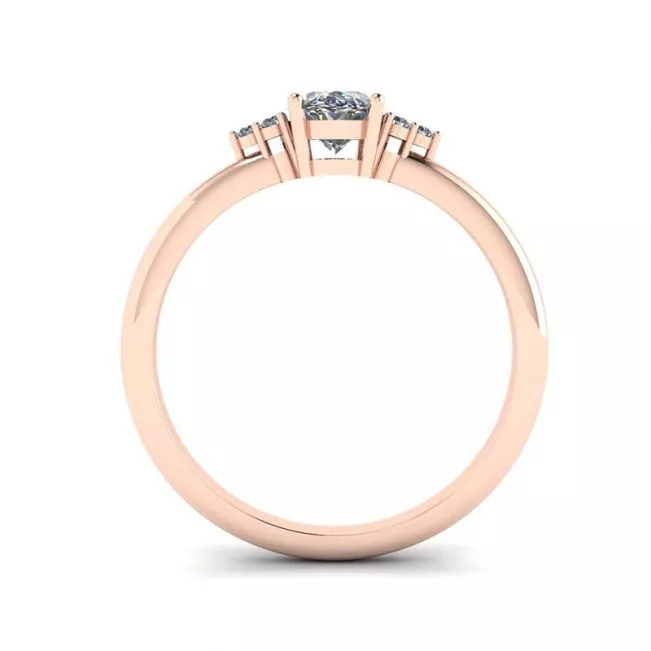 Oval Diamond with 3 Side Diamonds Ring Rose Gold - Photo 1