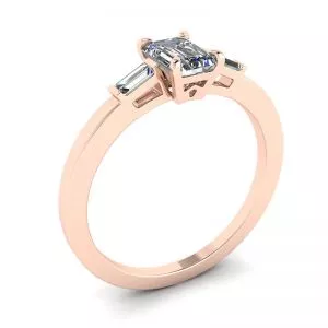 Emerald Cut and Side Baguette Diamond Ring Rose Gold - Photo 3