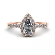 Halo Diamond Pear Shape Ring in 18K Rose Gold