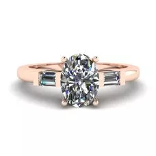 Oval Diamond Side Baguettes Rose Gold Ring